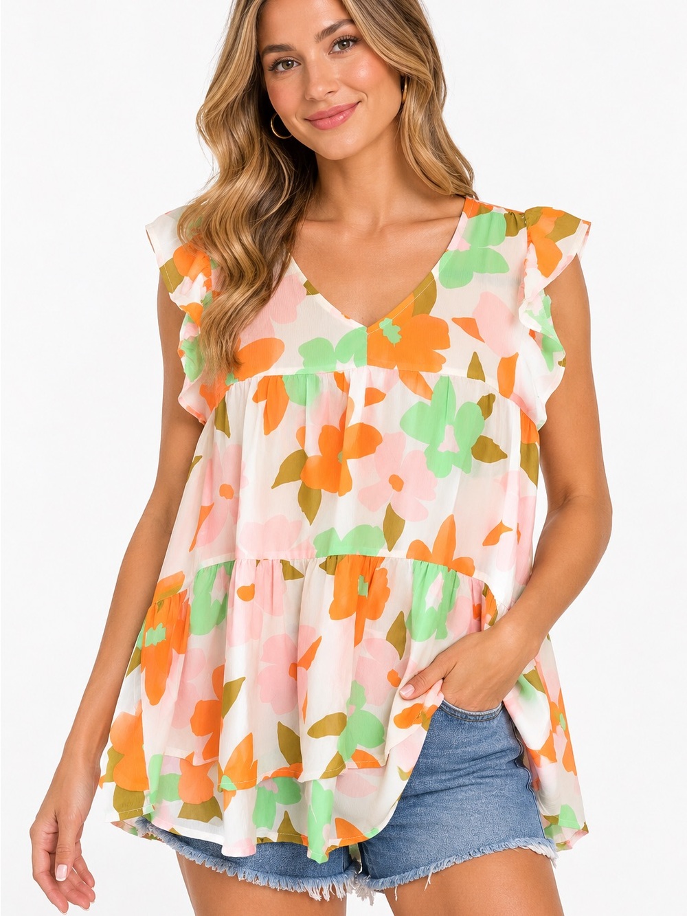 Emily Wonder Floral Tiered Ruffle Blouse – NWT size M